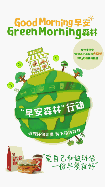 肯德基×支付寶螞蟻森林：吃早餐也可以收能量了！